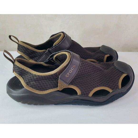 Crocs Swiftwater Brown Closed Toe Deck Strap Sandals Shoes Men\'s Size 11 205289 main image 9